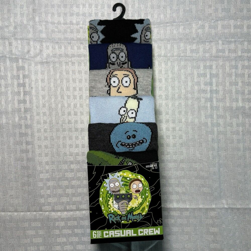 Rick and Morty Socks 6 Pair Crew Socks Shoes Size 8-12 Adult Swim Casual Crew
